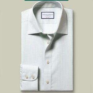 Charles Tyrwhitt Non-Iron Stretch Poplin Gingham Shirt - Green Gingham 16 1/2 34